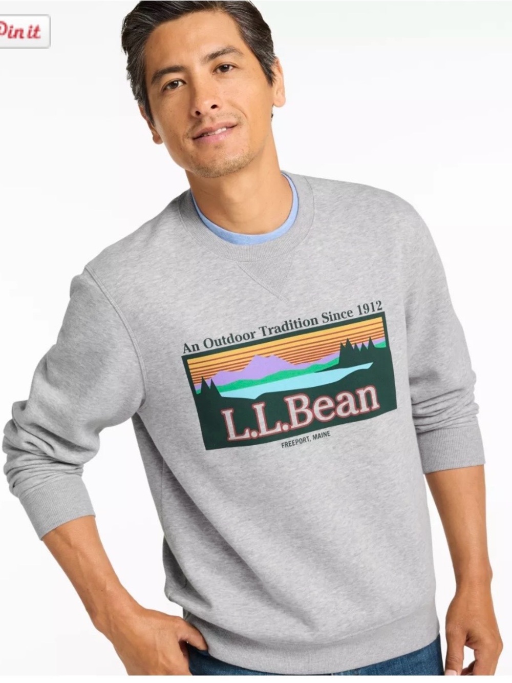 L.L. Bean Light Gray Crewneck Sweatshirt with Multicolor Outdoor Graphic